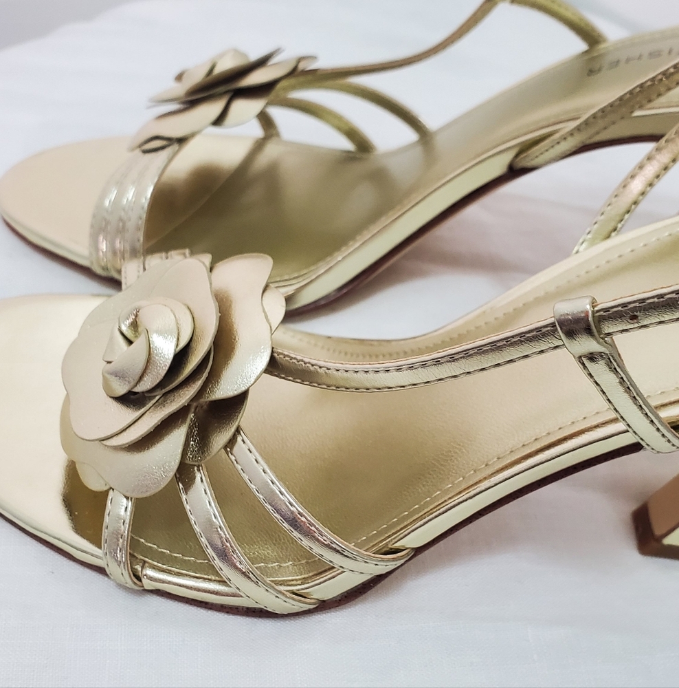 Marc Fisher Gold Floral Heeled Sandals - Picture 5 of 9